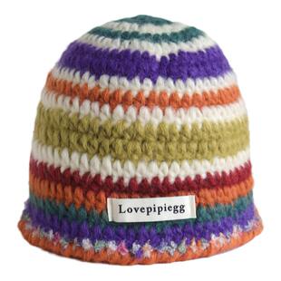 儿童帽子多巴胺彩色手工针织毛线女宝潮秋冬季可爱毛绒保暖渔夫帽