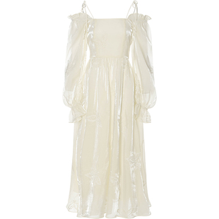 从那以后白色长款连衣裙法式穿搭小礼服裙泡泡袖长袖裙子女春新款