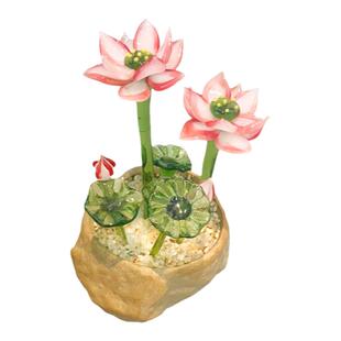 琉璃荷花淄博琉璃盆栽仿真绿植盆栽莲花好运连连琉璃茶台茶桌摆件