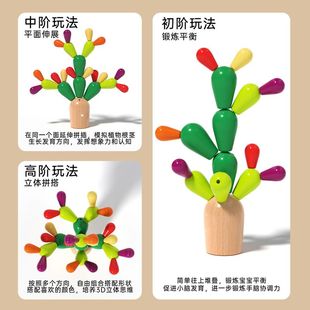 木质仙人掌拼插积木大一儿童3幼早教21仙人球颗粒6岁玩具益智宝宝