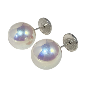 天然澳母贝极光akoya天女级珍珠耳钉正圆伴彩人造海水全亮999足银