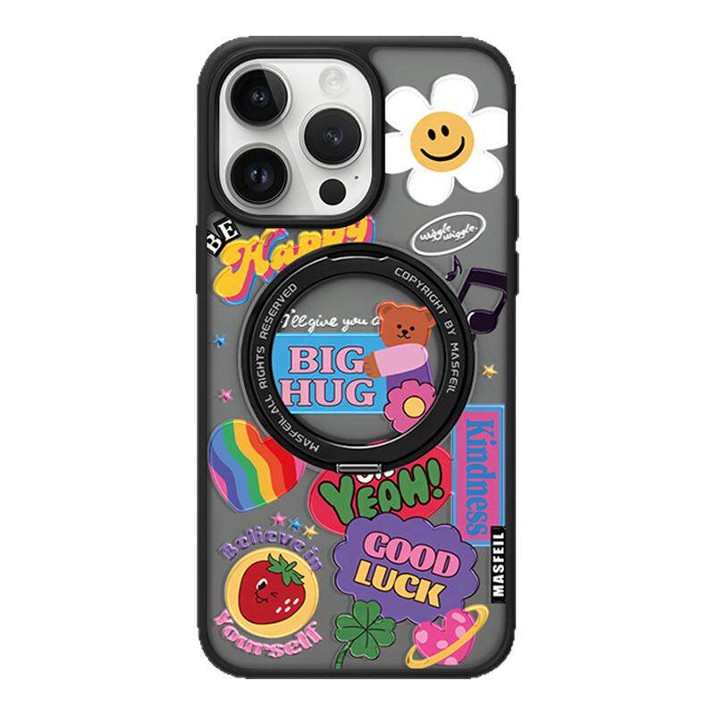 ANGYING × 时尚贴纸适用苹果17promax手机壳iPhone16pro新款带支架ip15全包Fo5磁吸支点13潮牌套14高级感