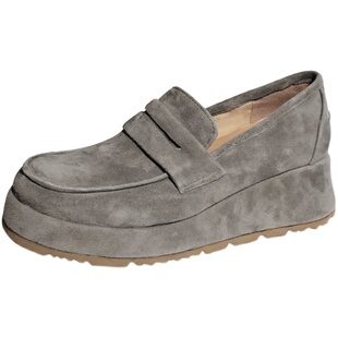 ShānRen高级感 新款真皮乐福鞋厚底松糕深口单鞋一脚蹬小皮鞋女