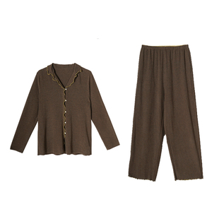 朵朵可可睡衣女2025秋冬新款柔软保暖德绒花边领薄绒家居服套装