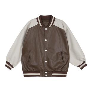 小o宝okids男童皮衣棒球服外套2025新款儿童夹克排扣开衫童装潮