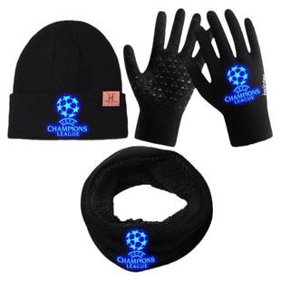 儿童手套男孩冬季天三件套帽子围脖户外足球运动中大童小学生夜光