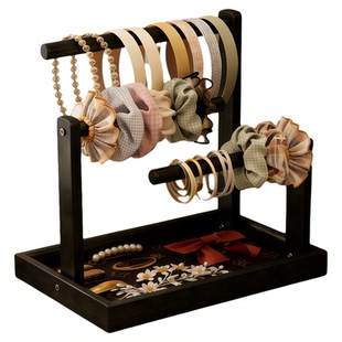 实木桌面收纳盒梳妆台发箍发圈展示架桌上发饰发卡置物架子首饰架