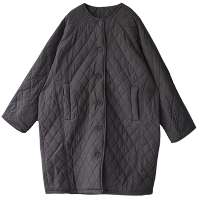 大版圆领单排扣中长款绗缝棉衣