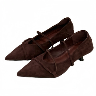 2025秋季新款气质绒面尖头小低跟高跟鞋时尚百搭复古显瘦通勤单鞋