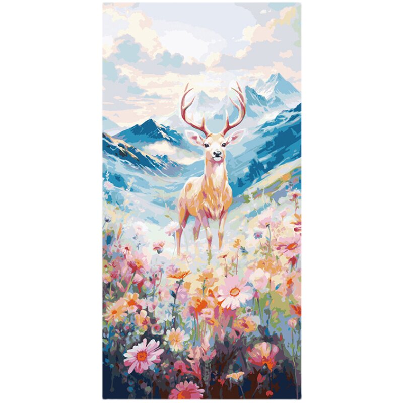 自油自画玄关装饰画一鹿生花