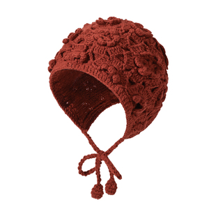 红色儿童帽子女孩保暖冬季洋气可爱护耳毛线帽马年新年女童针织帽