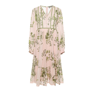 GEGINA吉吉娜商场同款长袖V领连衣裙中长款印花气质高级感裙子女