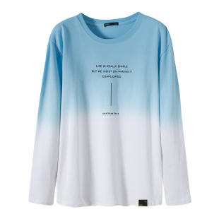 渐变色长袖t恤男士青少年 2026春季新款纯棉春装薄款秋衣服打底衫