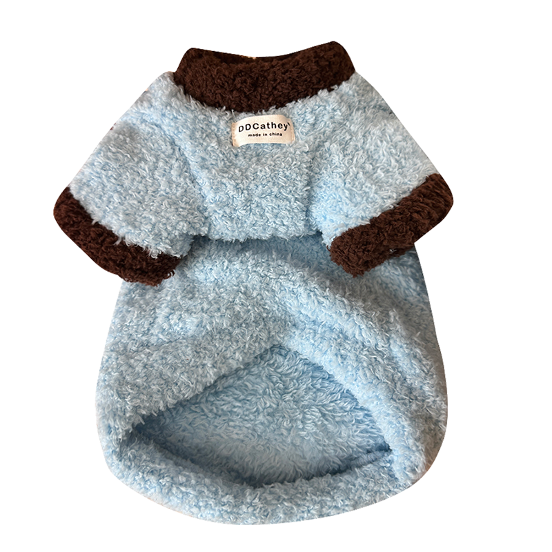 袋袋猫 奶蓝咖啡云朵双面毛绒宠物冬保暖棉衣约克夏德文小狗衣服