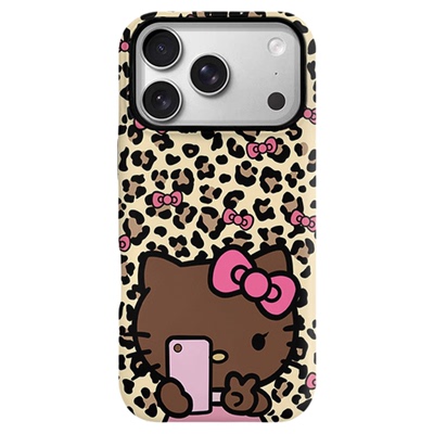HelloKitty黑皮手机壳17promax硅胶韩系ISN豹纹X凯蒂猫适用iPhone16防摔15plus卡通小众巨好看的14软硬壳可爱