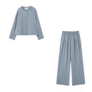 XWI欣未呼吸感含醋酸亚麻套装女春季休闲松弛感外套阔腿裤两件套