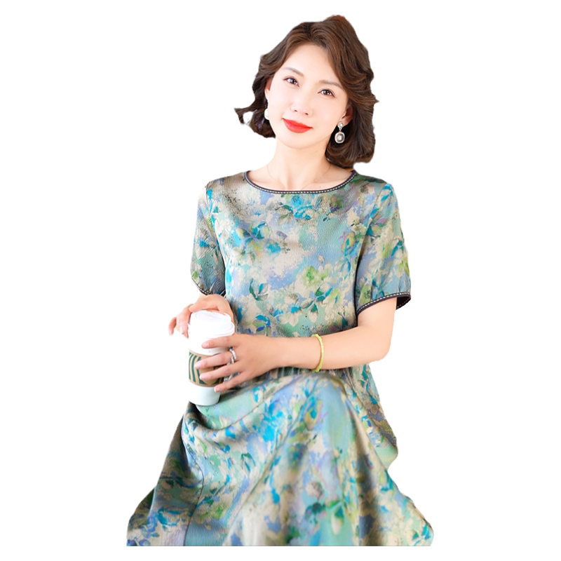 迪芬·璐嘉气质优雅真丝连衣裙女