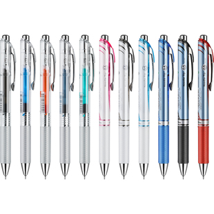 官方旗舰店 日本Pentel派通透明杆BLN75TL中性笔透明杆彩色可换替芯勃艮第红学生黑色0.5按动松石绿速干水笔