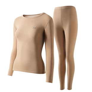 猫人保暖内衣女款加绒加厚驼绒蚕丝发热内搭打底衫秋衣秋裤套装冬