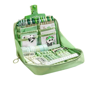 大号12层熊猫绿色笔袋新款笔盒大容量文具盒女孩初中生用铅笔盒