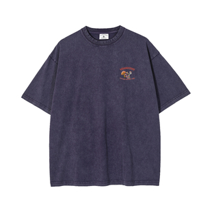 MindError 迷幻蘑菇印花短袖T恤男夏季宽松休闲水洗做旧纯棉上衣