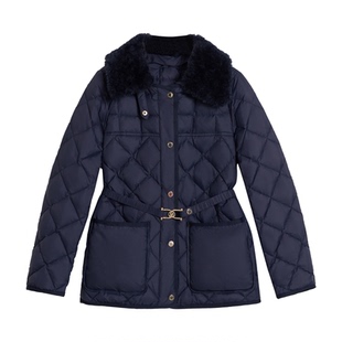 热卖高端M家90白鹅绒金属马鞍腰带羽绒服女秋冬菱格时髦夹克外套