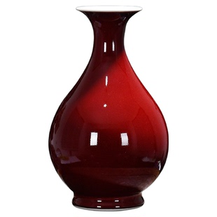 景德镇陶瓷器花瓶仿古原矿古法宝石红釉玉壶春公司客厅古典摆件