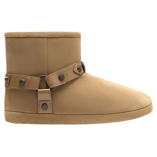 诗歌兰女鞋2025年冬新款真皮大棉雪地靴女百搭休闲复古加绒短靴女