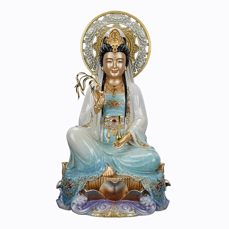 自在观世音铜彩绘观音佛像供奉