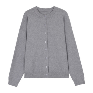 NEVA HU 周末fit常服 黑色圆领长袖毛衣外套女高级感宽松针织开衫