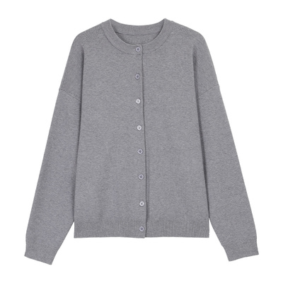 NEVA HU 周末fit常服 黑色圆领长袖毛衣外套女高级感宽松针织开衫