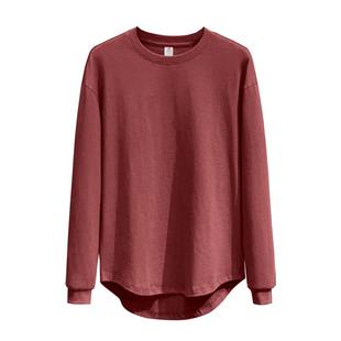 纯棉男女同款重磅圆弧下摆长袖T恤百搭时尚打底衫外穿宽松休闲T恤