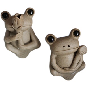 原创陶器手工禅意可爱荷叶小青蛙茶宠 可作香插茶室装饰小摆件