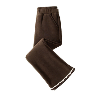 马卡乐童装女童喇叭裤秋冬款儿童冬季加绒裤子女孩花边保暖阔腿裤