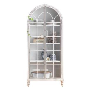 法式拱形实木玻璃书柜美式复古白色奶油小柜子玻璃柜展示柜酒柜柜