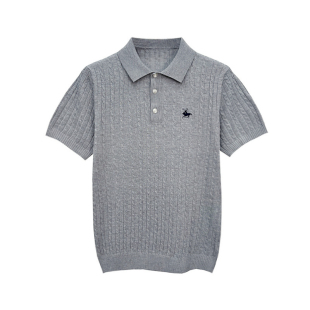 夏季新款翻领修身t恤polo衫男款 时尚商务高级扭花刺绣针织短袖男