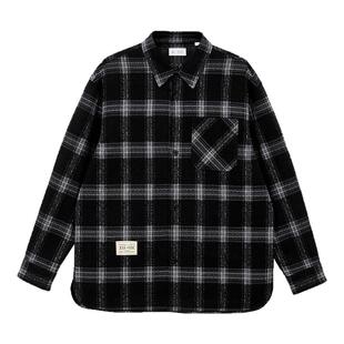 杰克琼斯春秋款男士商务休闲宽松经典黑白格子衬衫外套上衣男装