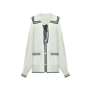 迟伞伞26/ss 灯塔回声 fp海军风oversized系带翻领针织羊毛开衫