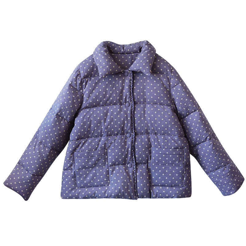 冬季短款羽绒服女翻领白鸭绒波点