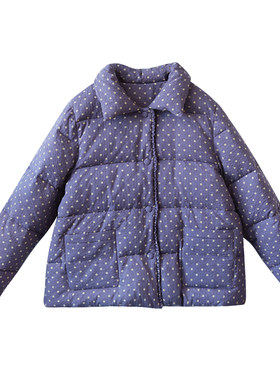冬季短款羽绒服女翻领白鸭绒波点