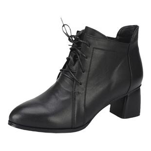 真皮靴子大码女鞋41到43秋冬新款大号女靴高跟粗跟短靴皮鞋侧拉链