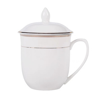 雅诚德 商务陶瓷茶杯金边 陶瓷带盖水杯 办公杯会议杯商务水杯