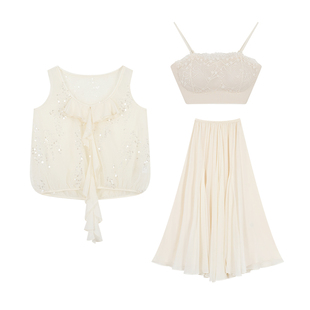 CUICUI崔崔【初晴烟雨】重工亮片雪纺无袖上衣半身裙独特漂亮套装