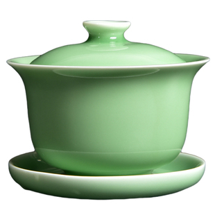 涵青堂 简约陶瓷盖碗龙泉青瓷三才碗泡茶碗泡茶器岩茶小盖碗大号