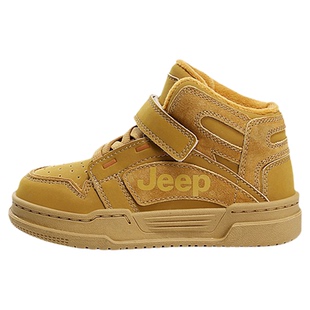 jeep小麦色儿童鞋子女童冬季加绒儿童保暖二棉鞋男童高帮运动板鞋