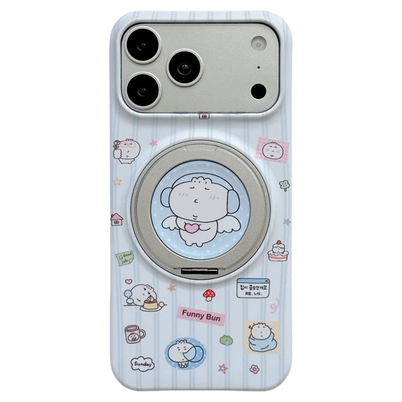 MoreRex 日韩条纹卡通天使面包人360支架适用苹果18手机壳iphone17promax新款18pro硬壳15防摔保护套14女款16