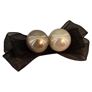 头花头饰发饰2026新款高端珠子黑色蝴蝶结发夹女后脑勺发量少