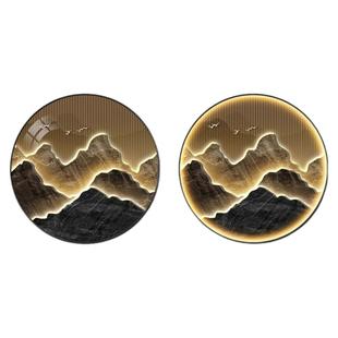 新中式入户玄关金山装饰画圆形山水挂画走廊过道壁画禅意茶室灯画