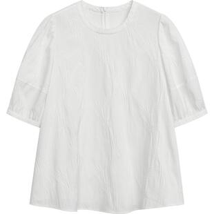 播百搭圆领淡人白色衬衫女商场同款小衫简约宽松短袖BDR2HD0696