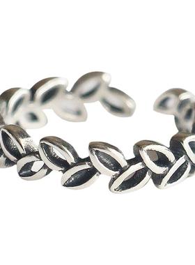 树叶戒指纯银树叶复古做旧韩版